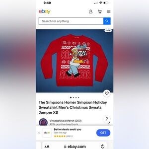 Limited Edition Vintage Homer Simpson Red Christmas Sweater